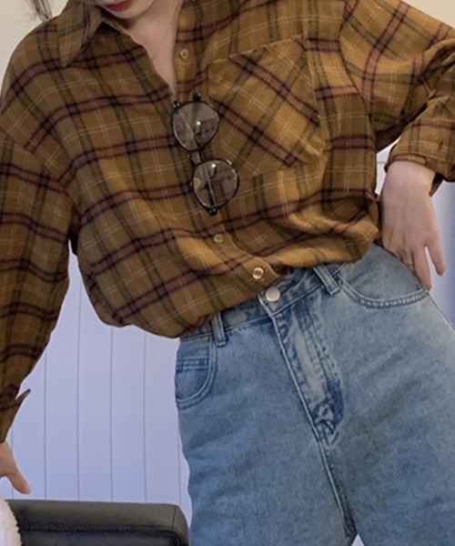 Flugge(フラッジー)の「長袖チェックシャツ(シャツ/ブラウス・レディース・イエロー/グリーン・MEDIUM/LARGE)」の11枚目の写真