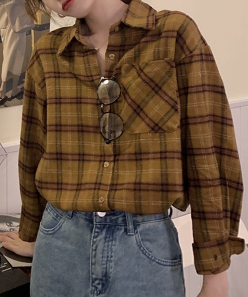 Flugge(フラッジー)の「長袖チェックシャツ(シャツ/ブラウス・レディース・イエロー/グリーン・MEDIUM/LARGE)」の12枚目の写真