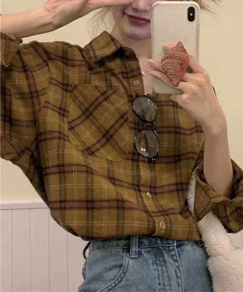 Flugge(フラッジー)の「長袖チェックシャツ(シャツ/ブラウス・レディース・イエロー/グリーン・MEDIUM/LARGE)」の15枚目の写真
