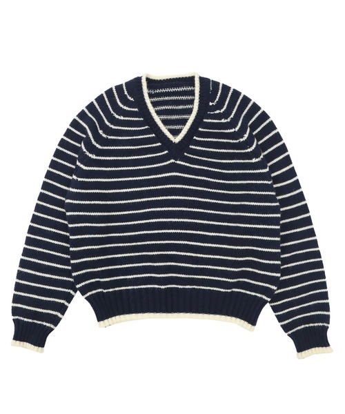 【確認用1】cheviot　ニット　ボーダー　紺×白　ビッグシルエット 確認用1cheviot ニット ボーダー 紺×白 ビッグシルエット