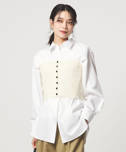 green label relaxing(グリーンレーベルリラクシング)の「リブ ニット ビスチェ ウォッシャブル(ベスト・レディース・オフホワイト/ブラック/ライム・FREE)」の2枚目の写真