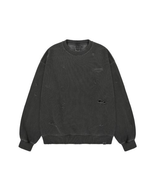 DESTROYED PIGMENT SWEAT SHIRT (CHARCOAL)