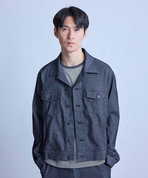 UNION STATION（ユニオンステーション）の「メッシュデニムトラッカージャケット〈ストレッチ・軽量・ハンドウォッシャブル・通気性〉（デニムジャケット・メンズ・ネイビー/ブラック・L/M）」の2枚目の写真