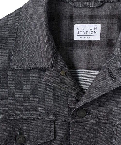 UNION STATION（ユニオンステーション）の「メッシュデニムトラッカージャケット〈ストレッチ・軽量・ハンドウォッシャブル・通気性〉（デニムジャケット・メンズ・ネイビー/ブラック・L/M）」の4枚目の写真