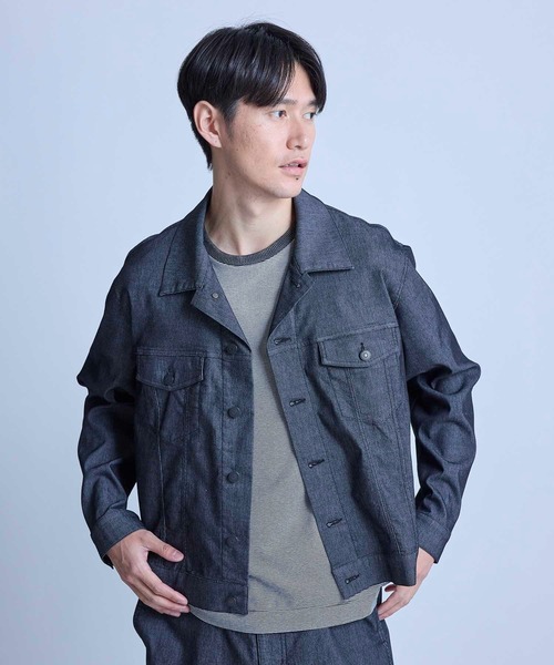 UNION STATION(ユニオンステーション)の「メッシュデニムトラッカージャケット〈ストレッチ・軽量・ハンドウォッシャブル・通気性〉(デニムジャケット・メンズ・ネイビー/ブラック・L/M)」の20枚目の写真