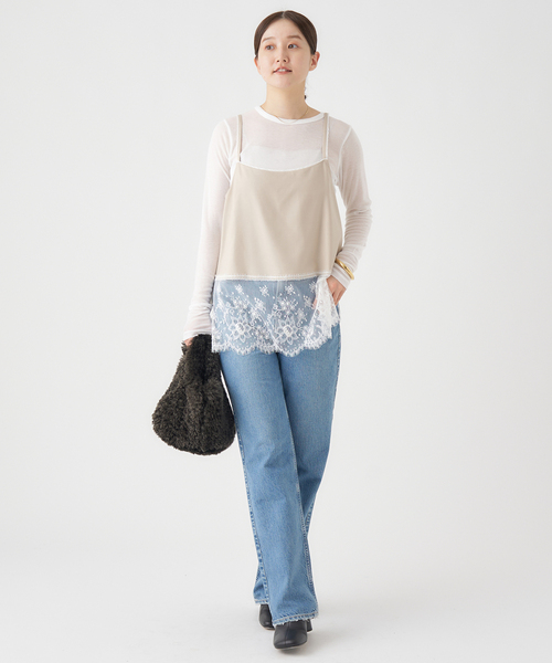 IENA(イエナ)の「《追加3》リヨセルカシミヤロングTシャツ(Tシャツ/カットソー・レディース・ブラック/ライトグレー/ホワイト/ピンク・FREE)」の7枚目の写真