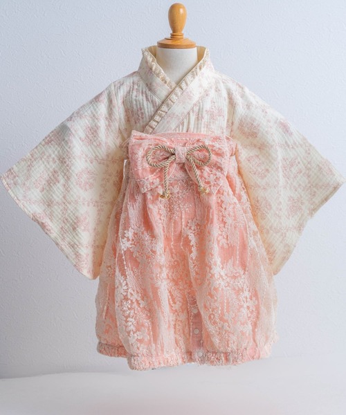 SweetMommy（スウィートマミー）の「2ピース ベビー袴 ロンパース ベビーアクセセット　[ひな祭り] [誕生日 記念日 お食い初め お宮参り]（着物・キッズ・ブルー/ピンク・50-70/80/90）」の5枚目の写真