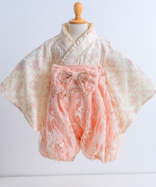 SweetMommy（スウィートマミー）の「2ピース ベビー袴 ロンパース ベビーアクセセット　[ひな祭り] [誕生日 記念日 お食い初め お宮参り]（着物・キッズ・ブルー/ピンク・50-70/80/90）」の7枚目の写真