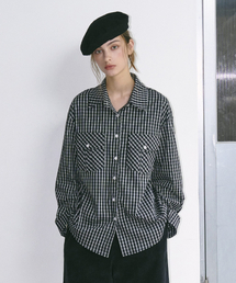MARDMARD（マードマード）の「エンブレムツーポケットチェックシャツ-ブラック（シャツ/ブラウス）」