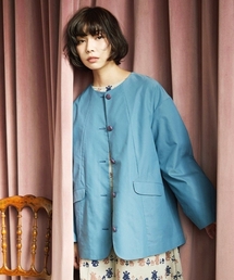 Jocomomola（ホコモモラ）の「裏地プリント  ノーカラーミドル丈コート（ノーカラーコート）」