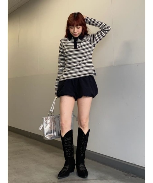 SLY(スライ)の「MICHIXSLY BALLOON S/PT ミチスライバルーンショートパンツ 冬服 春服(スラックス・レディース・ブラック/オフホワイト・1/0)」の19枚目の写真