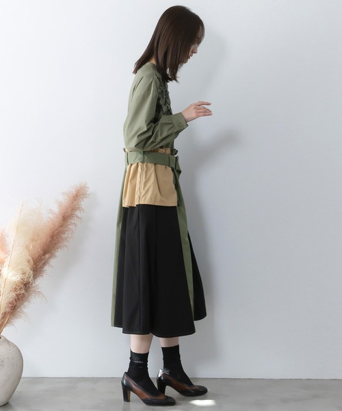 iS ScoLar(イズスカラー)の「561201:花刺繍トレンチコート風 異素材切替ワンピース(ワンピース・レディース・カーキ/ブラック/アイボリー・M)」の8枚目の写真