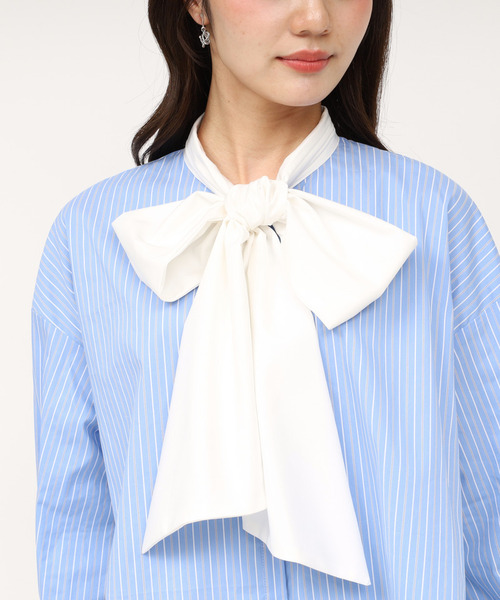 ROYAL PARTY（ロイヤルパーティー）の「ビッグボウタイストライプシャツ（シャツ/ブラウス・レディース・その他/ブルー/オフホワイト・FREE）」の5枚目の写真