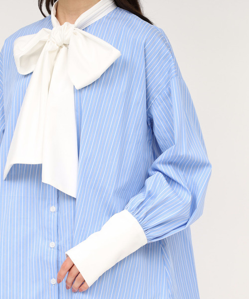 ROYAL PARTY（ロイヤルパーティー）の「ビッグボウタイストライプシャツ（シャツ/ブラウス・レディース・その他/ブルー/オフホワイト・FREE）」の7枚目の写真