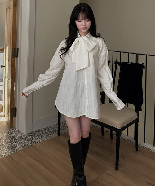 ROYAL PARTY（ロイヤルパーティー）の「ビッグボウタイストライプシャツ（シャツ/ブラウス・レディース・その他/ブルー/オフホワイト・FREE）」の11枚目の写真