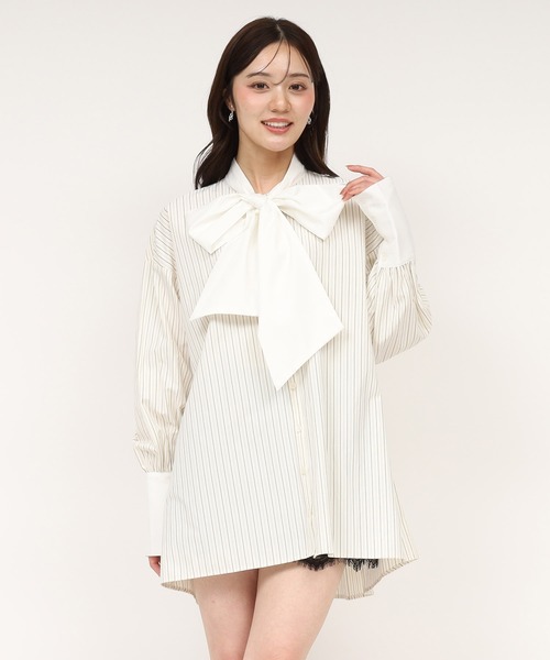 ROYAL PARTY（ロイヤルパーティー）の「ビッグボウタイストライプシャツ（シャツ/ブラウス・レディース・その他/ブルー/オフホワイト・FREE）」の3枚目の写真