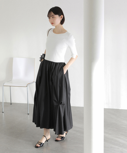 La TOTALITE（ラトータリテ）の「【洗える】タックデザインドッキングワンピース（ワンピース・レディース・ホワイト系その他/イエロー・38/36）」の4枚目の写真