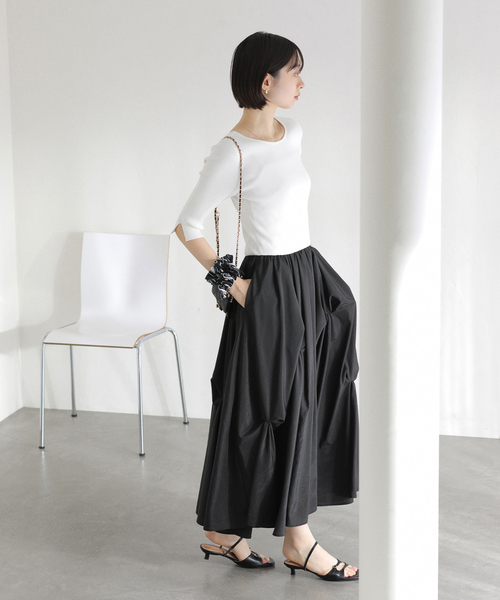 La TOTALITE（ラトータリテ）の「【洗える】タックデザインドッキングワンピース（ワンピース・レディース・ホワイト系その他/イエロー・38/36）」の5枚目の写真