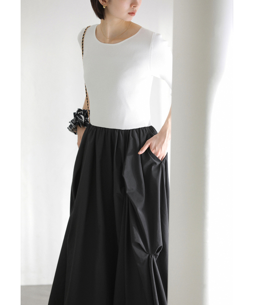 La TOTALITE（ラトータリテ）の「【洗える】タックデザインドッキングワンピース（ワンピース・レディース・ホワイト系その他/イエロー・38/36）」の7枚目の写真