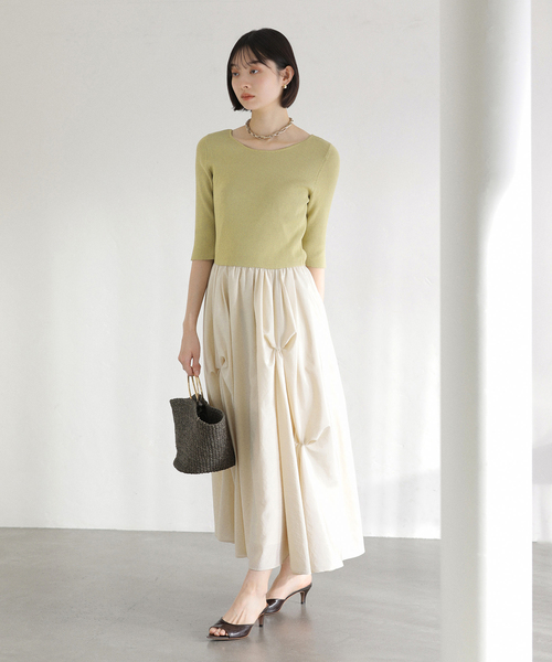 La TOTALITE（ラトータリテ）の「【洗える】タックデザインドッキングワンピース（ワンピース・レディース・ホワイト系その他/イエロー・38/36）」の10枚目の写真