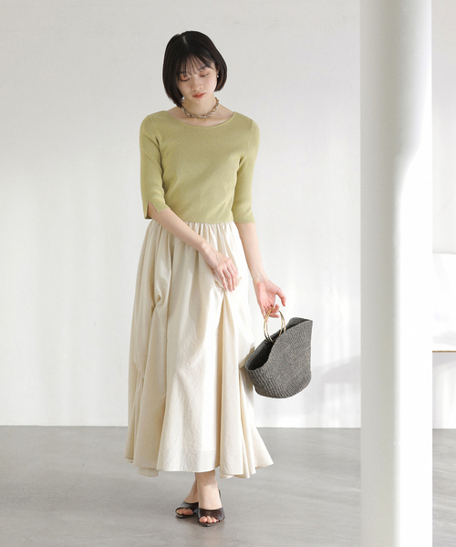 La TOTALITE（ラトータリテ）の「【洗える】タックデザインドッキングワンピース（ワンピース・レディース・ホワイト系その他/イエロー・38/36）」の11枚目の写真