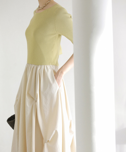 La TOTALITE（ラトータリテ）の「【洗える】タックデザインドッキングワンピース（ワンピース・レディース・ホワイト系その他/イエロー・38/36）」の15枚目の写真