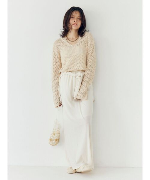 Ungrid(アングリッド)の「透かし編みルーズニット(ニット/セーター・レディース・グリーン/ベージュ/ブラック・FREE)」の4枚目の写真