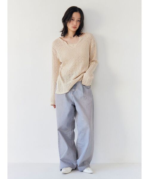 Ungrid(アングリッド)の「透かし編みルーズニット(ニット/セーター・レディース・グリーン/ベージュ/ブラック・FREE)」の6枚目の写真