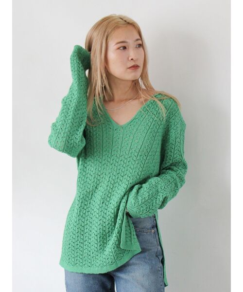 Ungrid(アングリッド)の「透かし編みルーズニット(ニット/セーター・レディース・グリーン/ベージュ/ブラック・FREE)」の8枚目の写真
