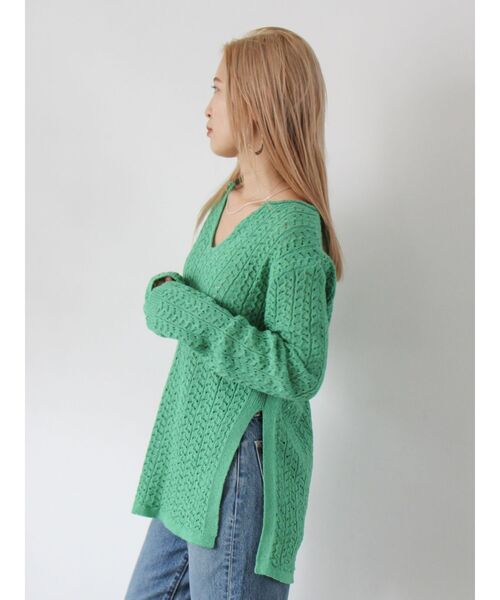 Ungrid(アングリッド)の「透かし編みルーズニット(ニット/セーター・レディース・グリーン/ベージュ/ブラック・FREE)」の9枚目の写真