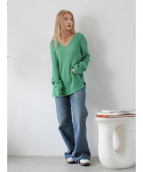 Ungrid(アングリッド)の「透かし編みルーズニット(ニット/セーター・レディース・グリーン/ベージュ/ブラック・FREE)」の11枚目の写真