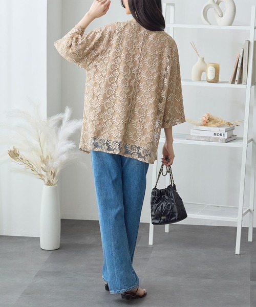 ReDial（リダイアル）の「レース重ねTシャツ（Tシャツ/カットソー・レディース・ブラック/ピンク/ホワイト/モカ・M/L/LL/3L）」の21枚目の写真