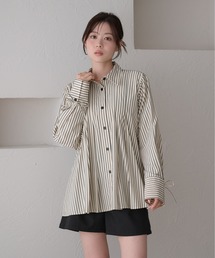 【Raffime】袖リボンプリーツシャツ