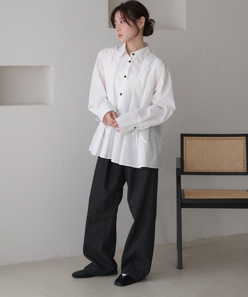 raffime（ラフィミー）の「【Raffime】袖リボンプリーツシャツ（シャツ/ブラウス・レディース・オフホワイト/クリーム/ブラウン系その他・フリー）」の12枚目の写真