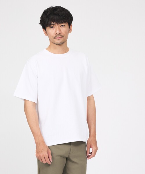 ABAHOUSE GRAY(アバハウスグレイ)の「ヘリンボーン ジャガード 半袖Tシャツ(Tシャツ/カットソー・メンズ・ホワイト/ブラック/グレイッシュブルー/グレイッシュベージュ・46/48)」の1枚目の写真