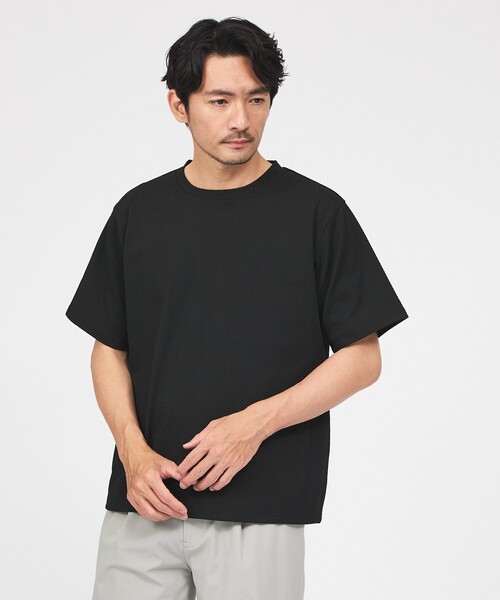 ABAHOUSE GRAY(アバハウスグレイ)の「ヘリンボーン ジャガード 半袖Tシャツ(Tシャツ/カットソー・メンズ・ホワイト/ブラック/グレイッシュブルー/グレイッシュベージュ・46/48)」の2枚目の写真