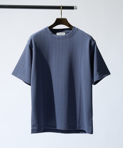 ABAHOUSE GRAY(アバハウスグレイ)の「ヘリンボーン ジャガード 半袖Tシャツ(Tシャツ/カットソー・メンズ・ホワイト/ブラック/グレイッシュブルー/グレイッシュベージュ・46/48)」の6枚目の写真