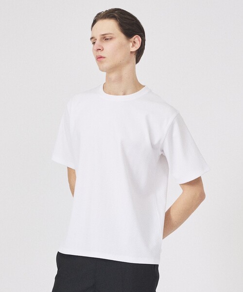 ABAHOUSE GRAY(アバハウスグレイ)の「ヘリンボーン ジャガード 半袖Tシャツ(Tシャツ/カットソー・メンズ・ホワイト/ブラック/グレイッシュブルー/グレイッシュベージュ・46/48)」の9枚目の写真