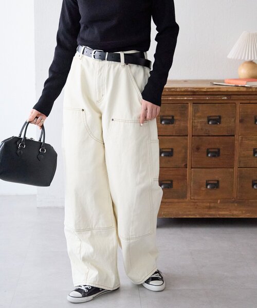 DISCOAT(ディスコート)の「【Enlude】ダブルニーバレルペインターパンツ《ユニセックス》(デニムパンツ・レディース・ネイビー/サックスブルー/アイボリー・LARGE/MEDIUM)」の4枚目の写真