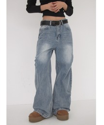 modimood（モディムード）の「サイドピンタックセミワイドデニムパンツ（デニムパンツ）」