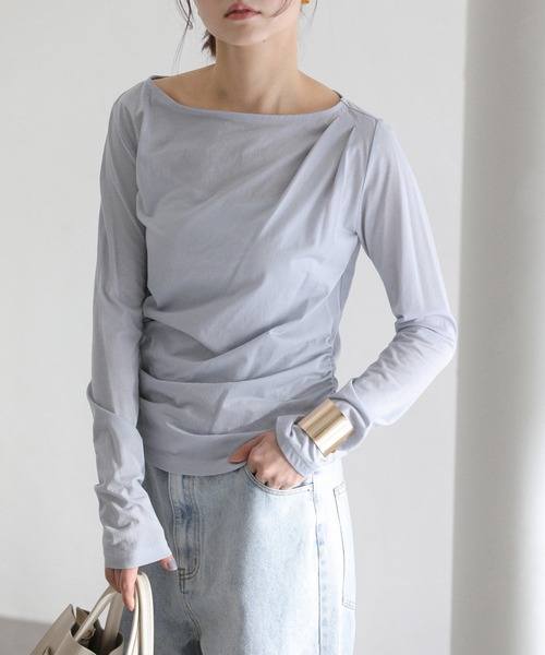 La TOTALITE(ラトータリテ)の「【洗える】ドレープシアーカットソー(Tシャツ/カットソー・レディース・スカイブルー/ホワイト/ピンク・FREE)」の3枚目の写真