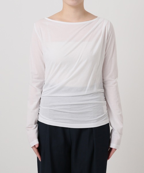 La TOTALITE(ラトータリテ)の「【洗える】ドレープシアーカットソー(Tシャツ/カットソー・レディース・スカイブルー/ホワイト/ピンク・FREE)」の4枚目の写真