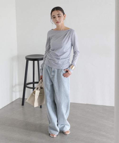 La TOTALITE(ラトータリテ)の「【洗える】ドレープシアーカットソー(Tシャツ/カットソー・レディース・スカイブルー/ホワイト/ピンク・FREE)」の15枚目の写真