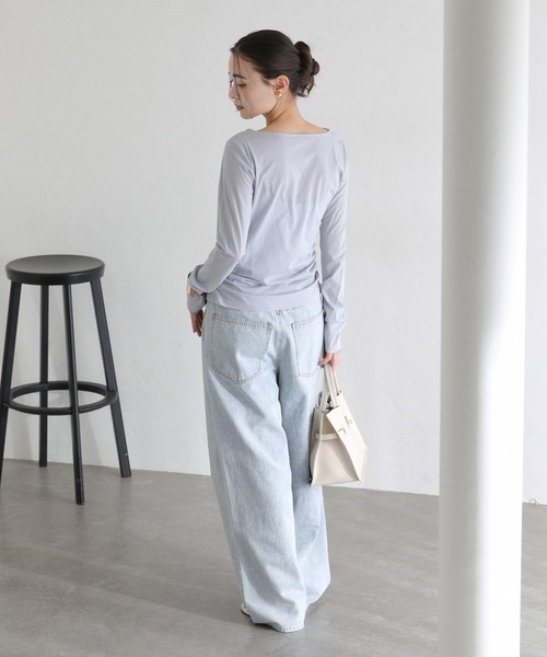 La TOTALITE(ラトータリテ)の「【洗える】ドレープシアーカットソー(Tシャツ/カットソー・レディース・スカイブルー/ホワイト/ピンク・FREE)」の16枚目の写真