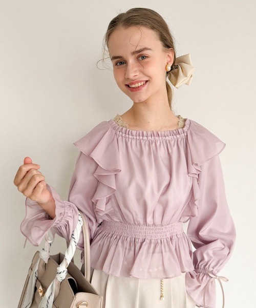 an another angelus（アンアナザーアンジェラス）の「ボリュームスリーブラッフルシアーブラウス（シャツ/ブラウス・レディース・アイボリー/ピンク/ミント・FREE）」の3枚目の写真
