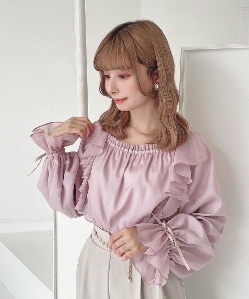 an another angelus（アンアナザーアンジェラス）の「ボリュームスリーブラッフルシアーブラウス（シャツ/ブラウス・レディース・アイボリー/ピンク/ミント・FREE）」の13枚目の写真