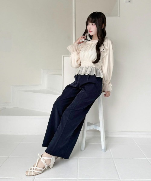 an another angelus（アンアナザーアンジェラス）の「ボリュームスリーブラッフルシアーブラウス（シャツ/ブラウス・レディース・アイボリー/ピンク/ミント・FREE）」の6枚目の写真