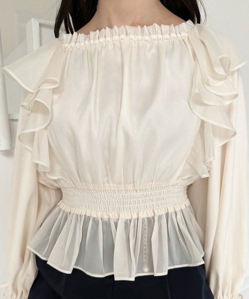 an another angelus（アンアナザーアンジェラス）の「ボリュームスリーブラッフルシアーブラウス（シャツ/ブラウス・レディース・アイボリー/ピンク/ミント・FREE）」の8枚目の写真