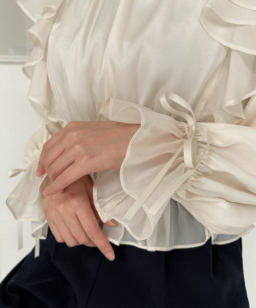 an another angelus（アンアナザーアンジェラス）の「ボリュームスリーブラッフルシアーブラウス（シャツ/ブラウス・レディース・アイボリー/ピンク/ミント・FREE）」の9枚目の写真