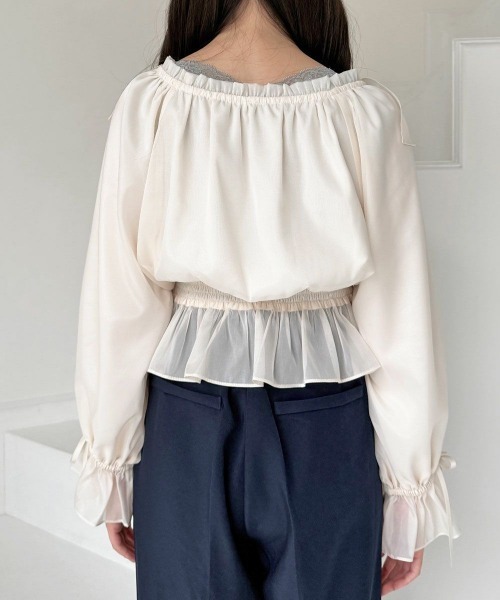 an another angelus（アンアナザーアンジェラス）の「ボリュームスリーブラッフルシアーブラウス（シャツ/ブラウス・レディース・アイボリー/ピンク/ミント・FREE）」の11枚目の写真